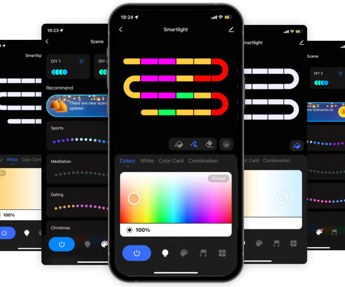 WIFI Mobile app showcasing versatile settings and effects for LED strip lighting